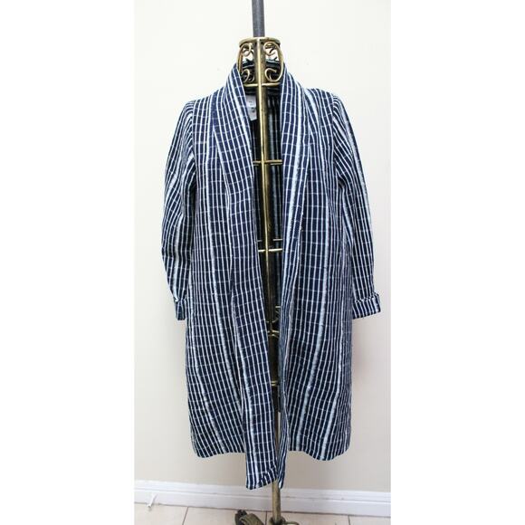 Osei Duro Navy Blue Theca Striped Grid Open Front Cardigan Jacket Coat XS - Picture 1 of 4